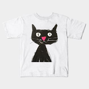 Funny Ugly Black Cat Portrait for Black Cat Lovers Kids T-Shirt